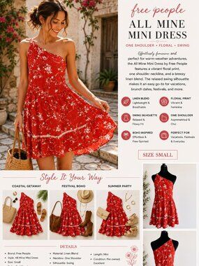 Free People All Mine Mini Dress Small Floral One Shoulder Linen Blend Swing Boho